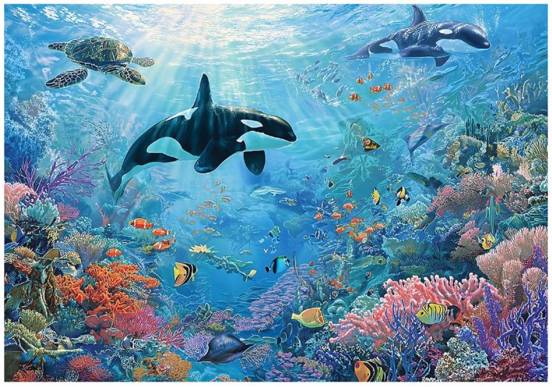 Fototapeta WALLARENA Dla Dzieci Na Flizelinie Ocean Orka Rafa Koralowa Niebieski 350x250 cm 16108VX7 1 szt.