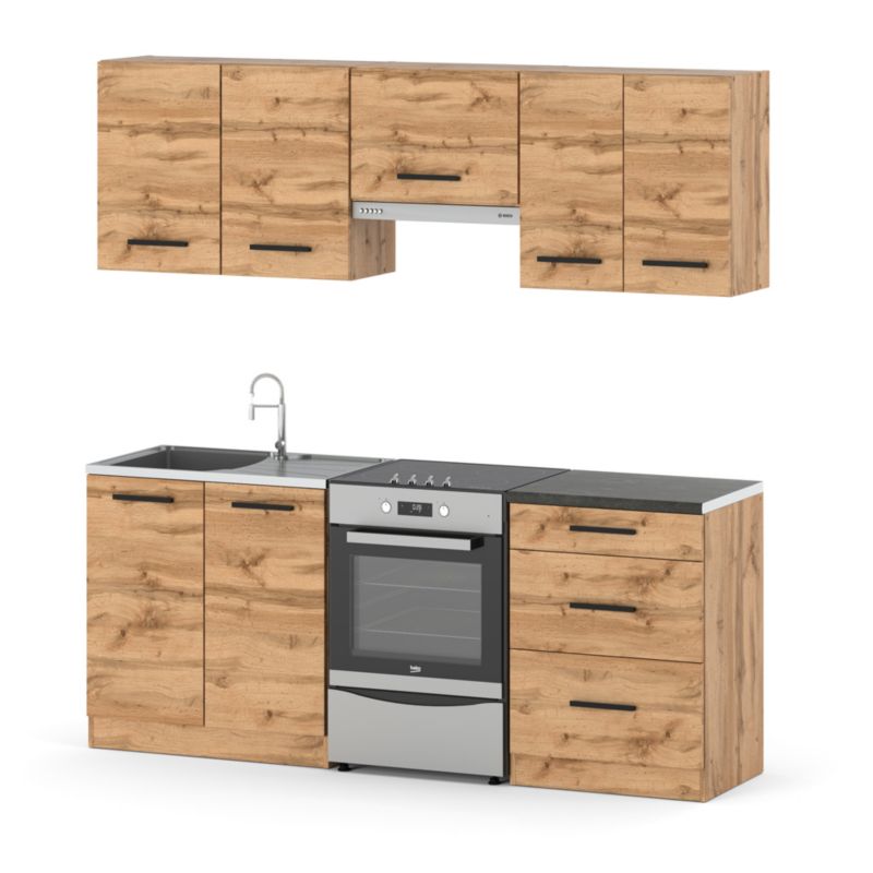 Zestaw Kuchenny Hurtownia-Mebli Z Blatem Kuchnia Mini Mokka Plus 200cm Dąb Wotan Dąb Wotan 200x47x145 cm 1szt.