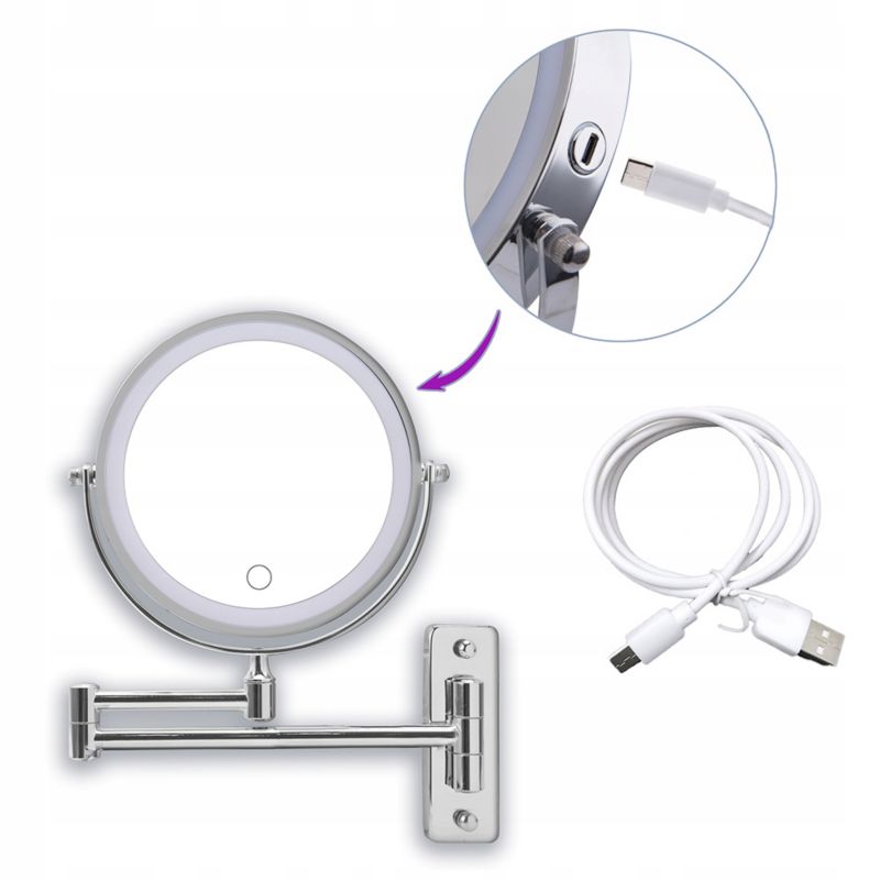 Lusterko kosmetyczne Rodeno ścienne podświetlenie LED srebrne 1 szt.