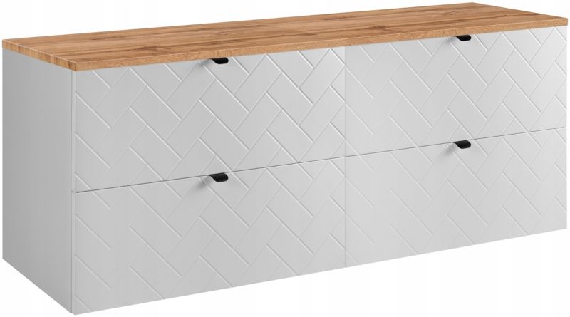 Szafka pod umywalkę Furnidea 160 cm biała wisząca z blatem dąb wotan frezowane szuflady Trend 1 szt.