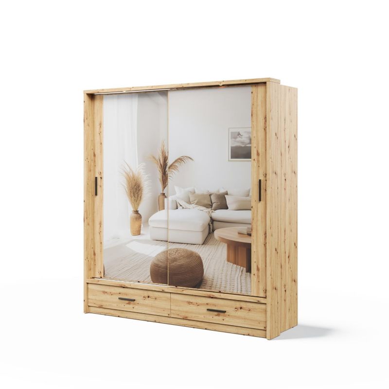 Szafa przesuwna Bettso Arti 05L dwudrzwiowa z szufladami, lustrem i oświetleniem LED dąb artisan 1szt.