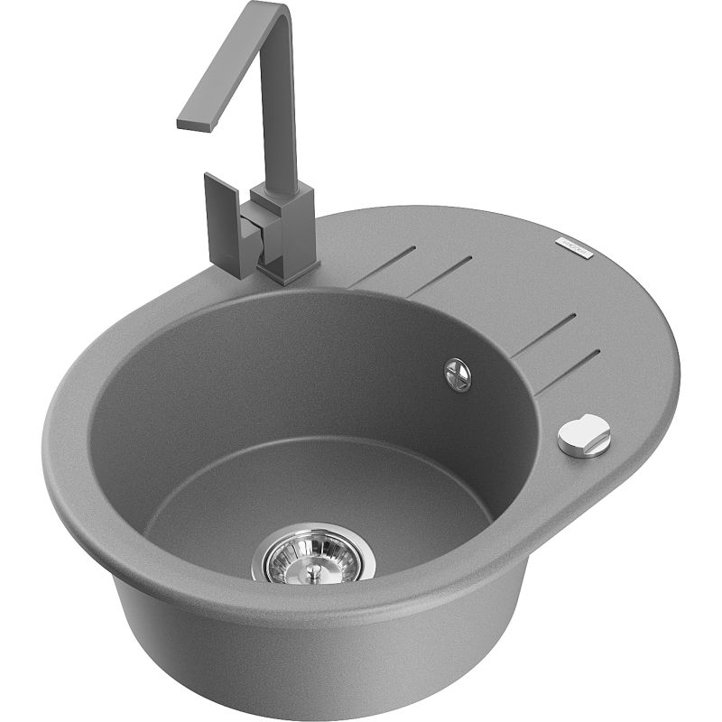 Zlewozmywak granitowy 1-komorowy Mexen Kevin z ociekaczem i baterią kuchenną Savita beżowy - 6517-69-672601-00 1 szt.