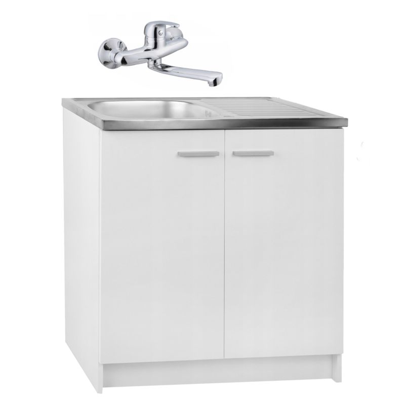 Szafka Kuchenna Stamar Stojąca Biała 800 mm + Zlew + Bateria Ścienna Chrom + Syfon 1 szt