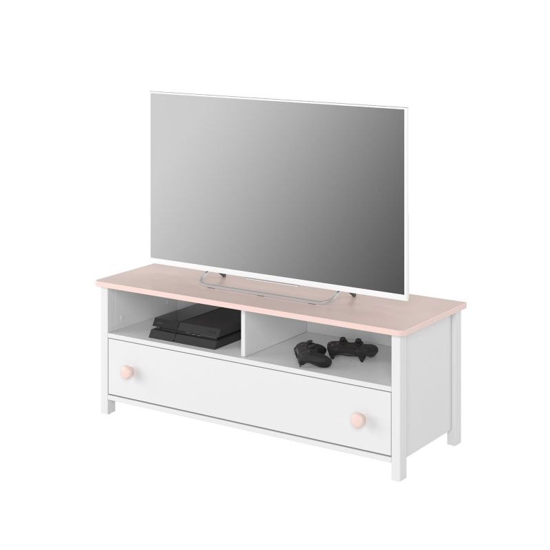 Szafka rtv z szufladą Bettso Laura mała z różowymi dodatkami biały 1szt.