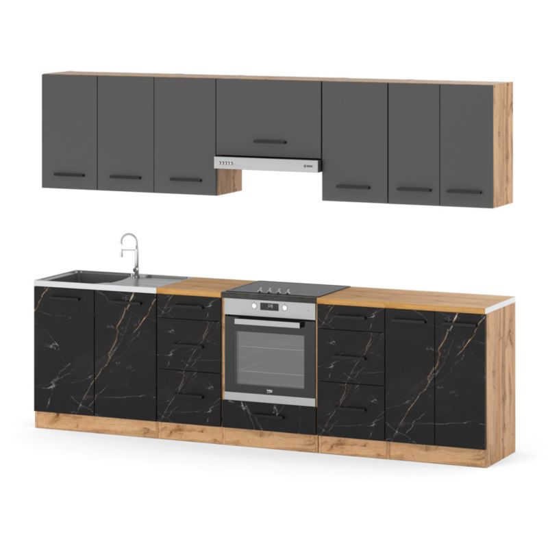 Zestaw Kuchenny Hurtownia-Mebli Z Blatem Kuchnia Roma 280cm Dąb Wotan Szary Mat/San Sebastian 280x47x145 cm 1szt.