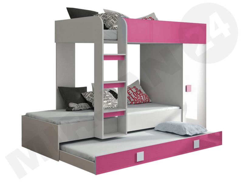 Łóżko piętrowe MIRJAN 24 Toledo 2 biały połysk + różowy połysk 1 kpl.