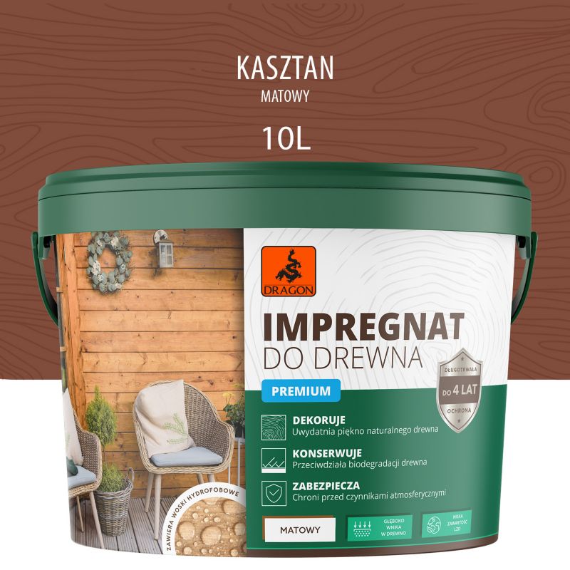 Impregnat akrylowy do drewna Premium Dragon Kasztan 10L