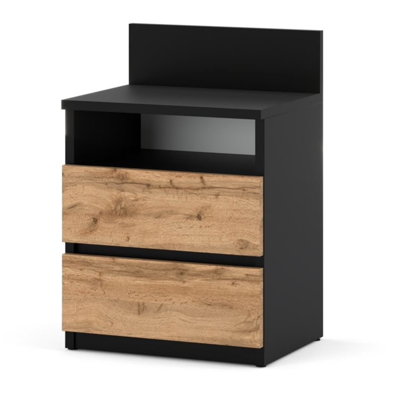 Szafka Nocna Hurtownia-Mebli Szuflady 2 HUGO PLUS 40cm Czarny Mat Dąb Wotan 40x32x59 cm 1szt.