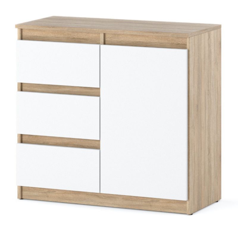 Komoda Hurtownia-Mebli Szuflady 3 Agnes 1D3SZ 80cm Dąb Sonoma Biały Mat 80x35x75 cm 1szt.
