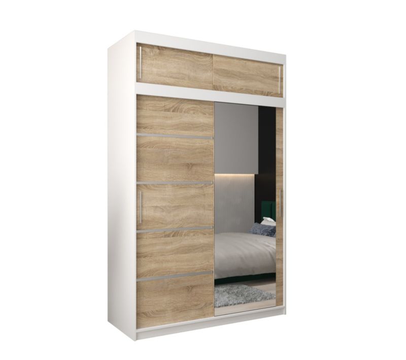 Szafa przesuwna Abiks Verona 2 150 biały + sonoma z nadstawką 1 szt.