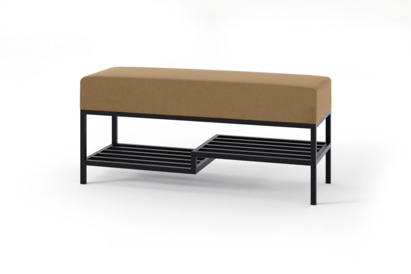 Ławka tapicerowana z półką Bettso Mello 80 cm do przedpokoju na czarnym stelażu ciemny beż 1szt.