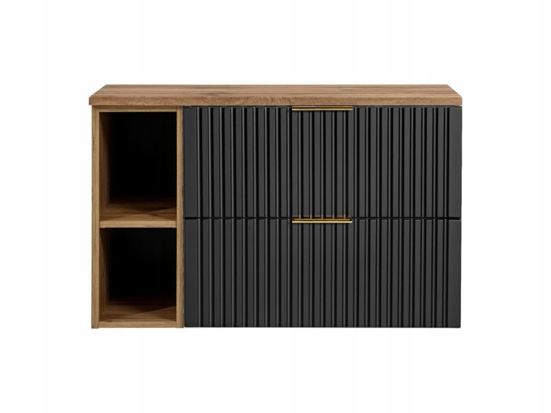 Szafka pod umywalkę Furnidea 100 cm czarny mat z blatem dąb Wotan i regałem dąb Wotan Adel 1 szt.