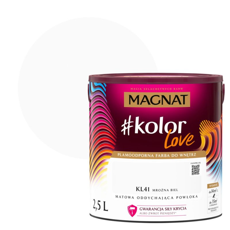 Farba kolorowa plamoodporna Magnat #kolorLove KL41 mroźna biel 2,5 l