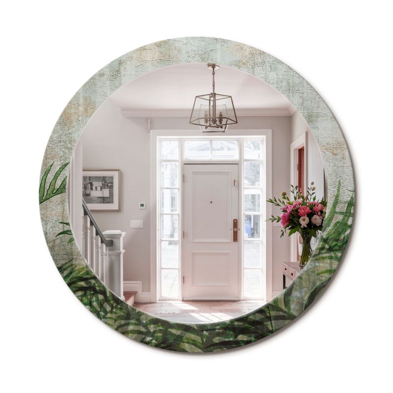 Lustro Okrągłe ArtPrintCave 80 cm Liście Paproci Ramka z Nadrukiem do Sypialni 1 szt.