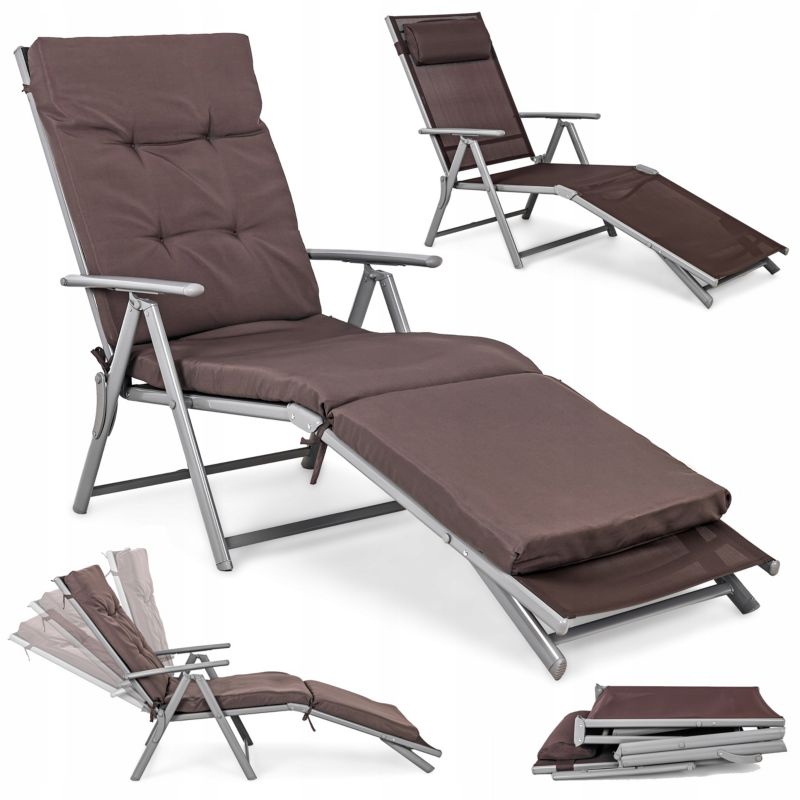 Leżak ogrodowy Sapphire składany z zagłówkiem poduszką regulowany plażowy 1 szt.