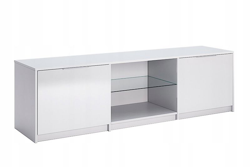 Szafka RTV Merle biała połysk 179 cm z półkami INTESI nowoczesna do salonu pod telewizor 1 szt.