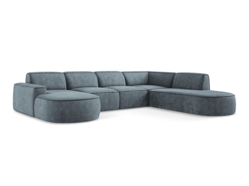 Sofa panoramiczna lewa LaMiaSofa MELISSA z tkaniny szenilowej 364x262 cm jeans 1 szt.