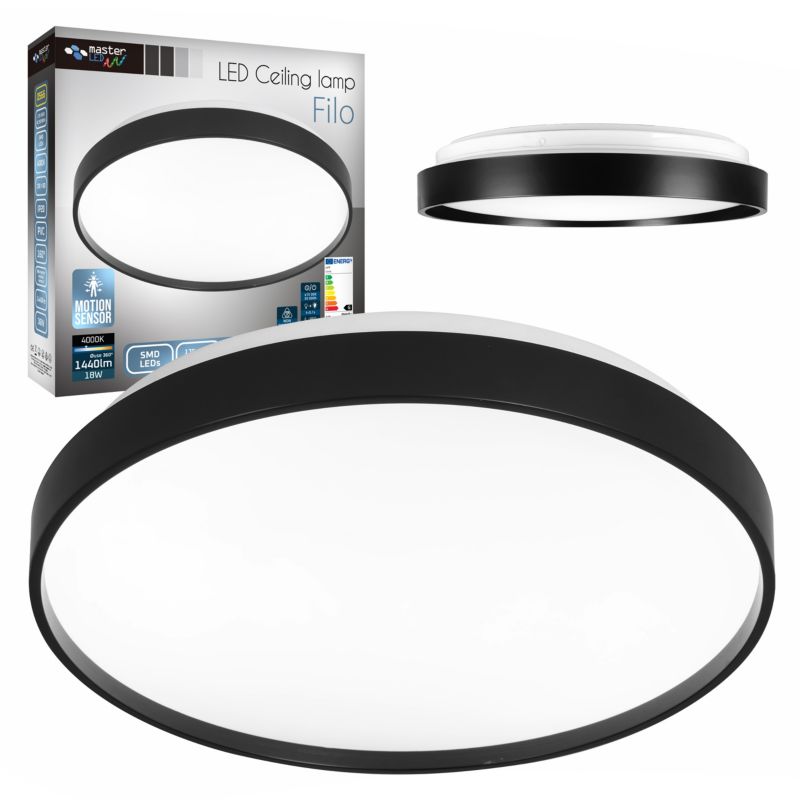 Plafon LED MasterLED Filo 18W 34cm z czujnikiem ruchu RF IP20 neutralna biel 4000K okrągły czarny 1 szt.