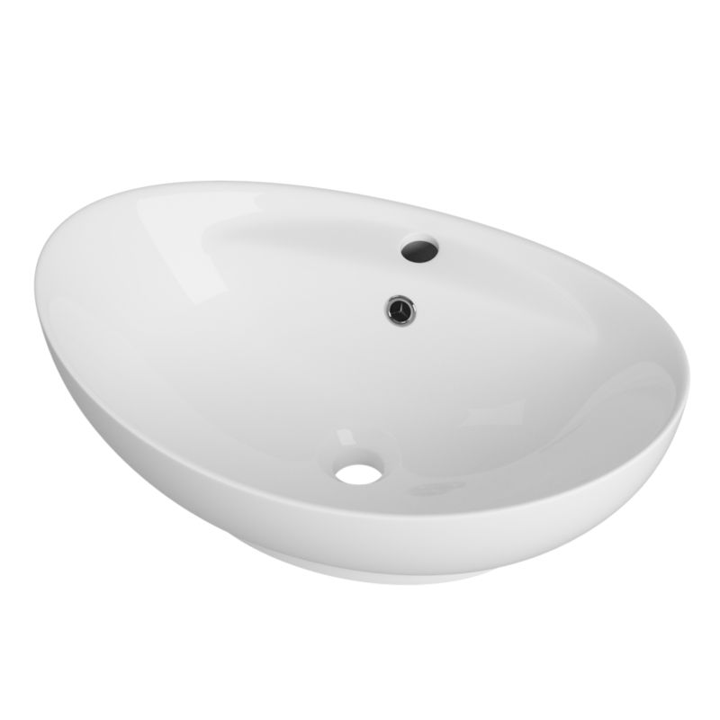 Umywalka Nablatowa Owalna Granitan Siena Biała Ceramiczna 59x38,5cm 1szt.