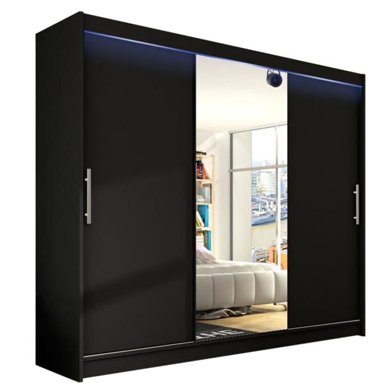 Szafa MIRJAN 24 z drzwiami przesuwnymi Aston I 250 z oświetleniem RGB czarny/lustro 1 szt.