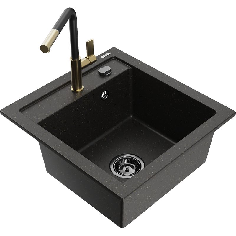 Zlewozmywak granitowy 1-komorowy Mexen Vito z baterią kuchenną Flora szary - 6503-71-670401-70-B 1 szt.