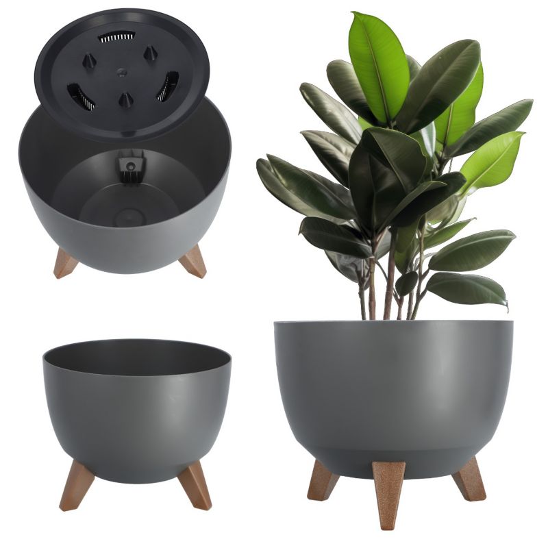 Doniczka KADAX Donica Na Kwiaty 29cm Osłonka + Wkład Nóżki Kwietnik Antracyt 1 szt.