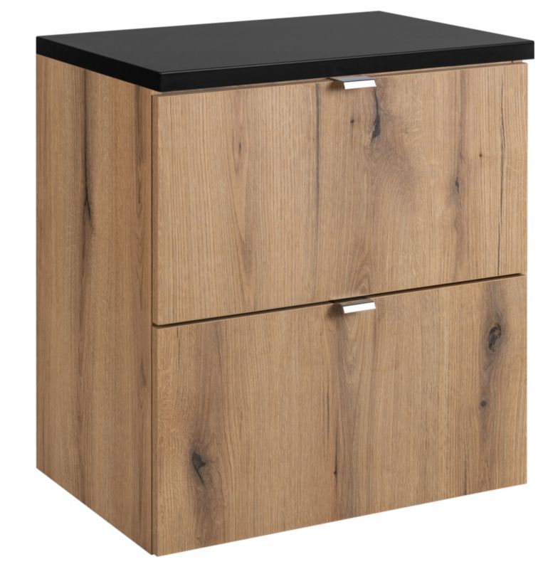 Szafka łazienkowa Furnidea pod umywalkę 50 cm Wisząca z czarnym blatem Dąb Coast Evoke 2 szuflady 1 szt.