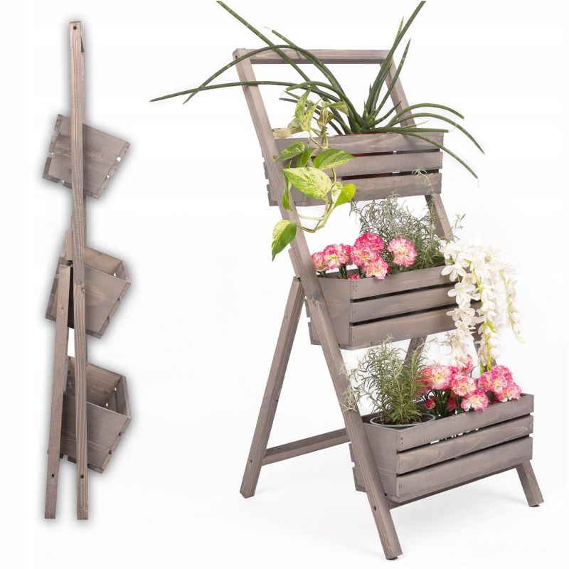 Kwietnik stojący Eco Deco 110 cm drewniany szary 3 rzędy 1 szt.