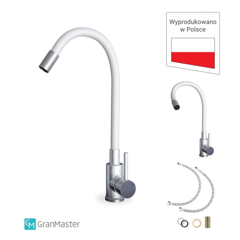 Bateria kuchenna GranMaster Flessila z Elastyczną Wylewką Biała & Stalowa POLSKA PRODUKCJA 1szt.