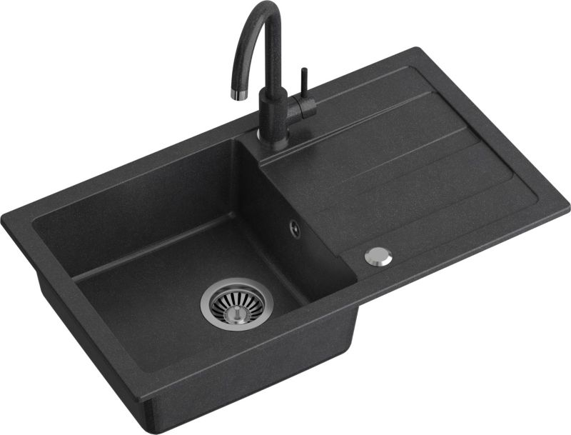 Zlewozmywak Quadron Go Max 77x44 cm czarny z baterią stalową i ociekaczem 1 szt.