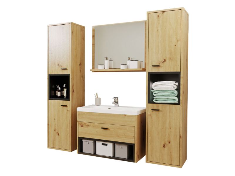 Meble łazienkowe MIRJAN 24 Olier II dąb artisan + czarny mat 1 kpl.