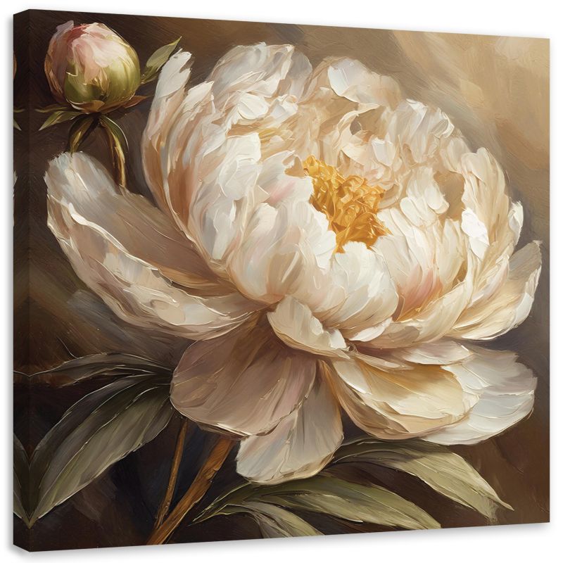 Obraz do salonu sypialni Feeby Piwonia Kwiat Malowany 60x60 cm 1szt