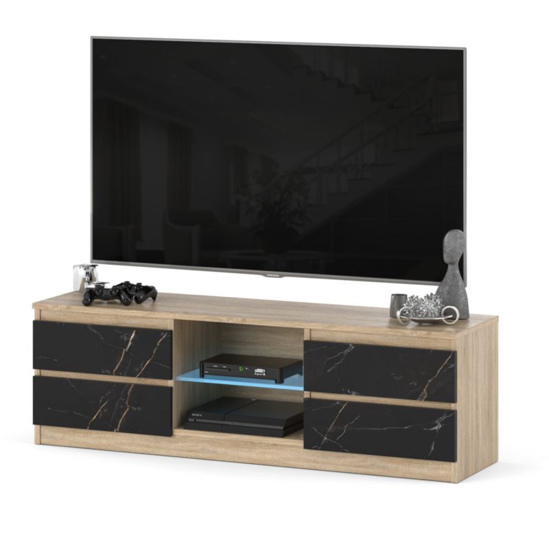 Komoda RTV Hurtownia-Mebli Szuflady 4 RTV Quattro 138 138cm Dąb Sonoma San Sebastian 138x35x45 cm 1szt.