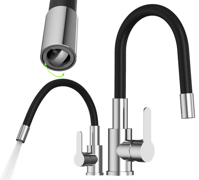 Bateria kuchenna Grado Plus Granitan z elastyczną wylewką chrom obrotowy perlator