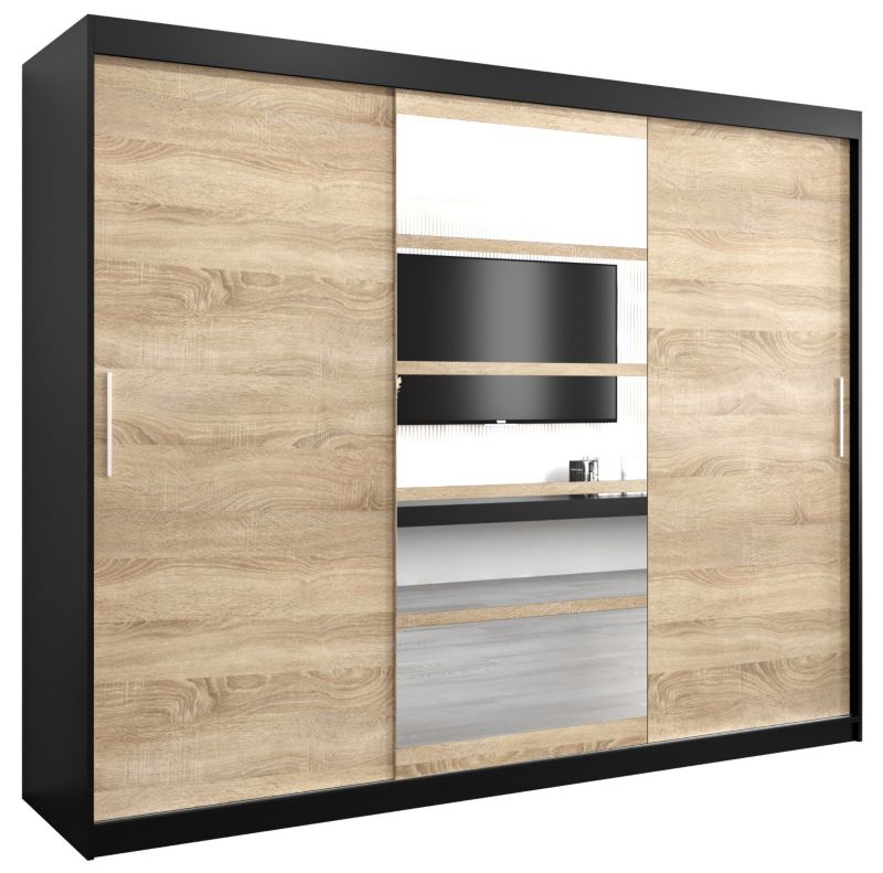 Szafa przesuwna Abiks ROMA 1 250 czarny mat + sonoma 1 szt.