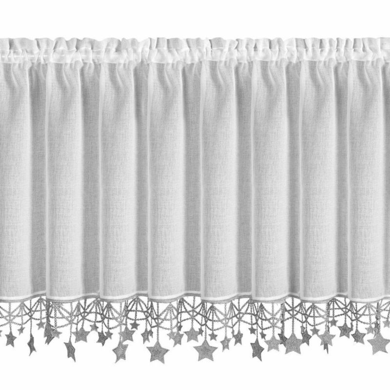 Zazdrostka Świąteczna Eurofirany 60X150 cm Biała Srebrne Gwiazdki 1 szt.