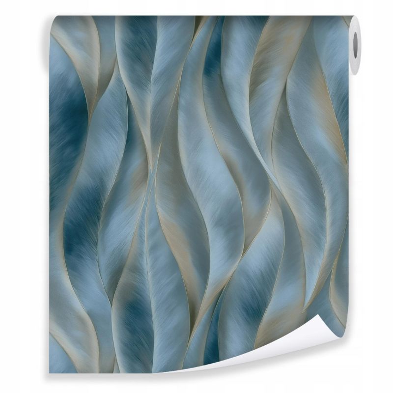 Tapeta WALLARENA Do Sypialni Salonu Na Flizelinie Abstrakcja 3D Fale Niebieski 50x1000 cm T15769VE 1 szt.