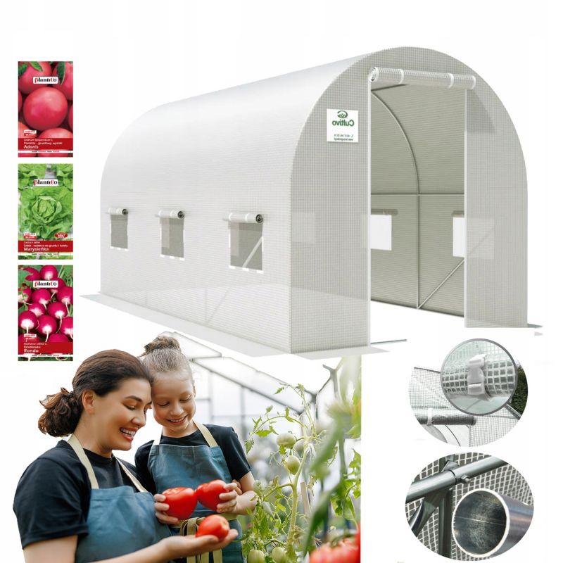Tunel Foliowy Cultivo Ogrodowy Szklarnia 2x4x2 - 8m2 Biały Na Warzywa 1 szt