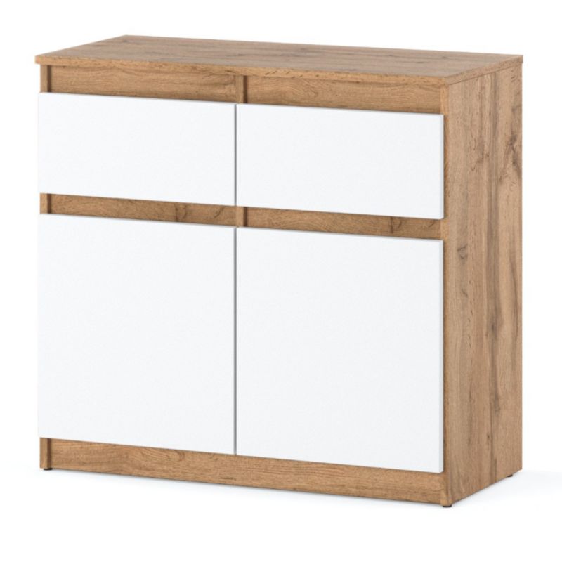 Komoda Hurtownia-Mebli Szuflady 2 Oleksa 2D2SZ 80cm Dąb Wotan Biały Mat 80x35x75 cm 1szt.
