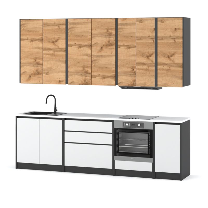 Zestaw Kuchenny Hurtownia-Mebli Z Blatem Kuchnia Bella Piekarnik 260cm Szary Mat Dąb Wotan/Biały Mat 260x47x185 cm 1szt.