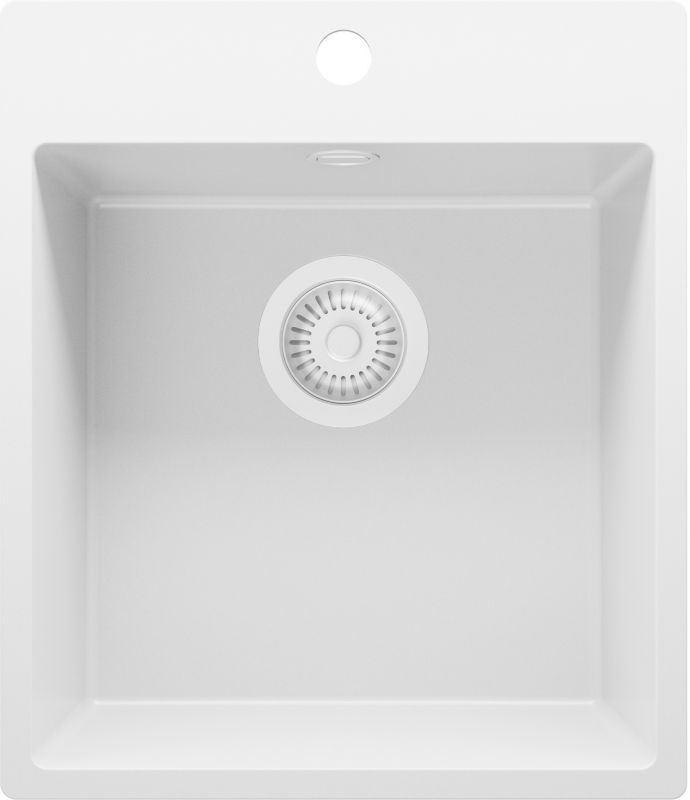 Zlewozmywak Ryga PRIMAGRAN Nablatowy 43x50cm do szafki od 45cm, Cały Biały + Syfon, S132, 1 szt.