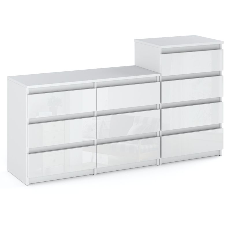 Komoda Z 10 Szufladami Stiv-Meble Biały Mat Biały Połysk Zestaw Komód 160X33,5X92,5 cm 1szt.