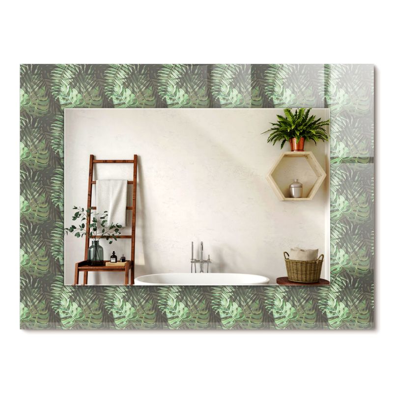 Lustro Prostokątne ArtPrintCave 80x60 cm Liście tropikalnych roślin Szklana Rama z Wzorem Styl Nowoczesny 1 szt.