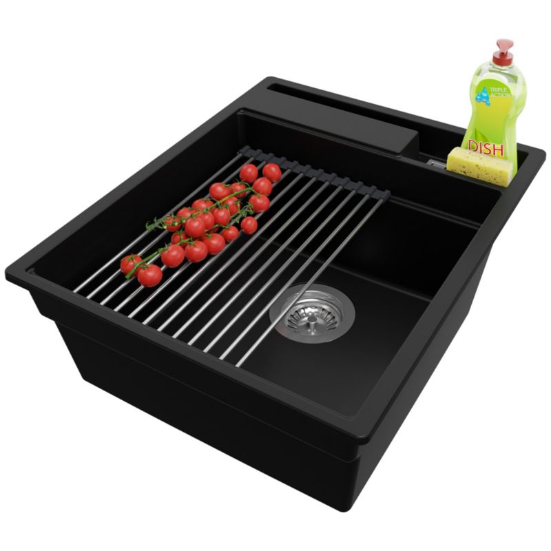 Zlewozmywak Oslo Pocket PRIMAGRAN Nablatowy 43x53cm do szafki od 45cm z Syfonem i Dodatkiem Czarny 1 szt.