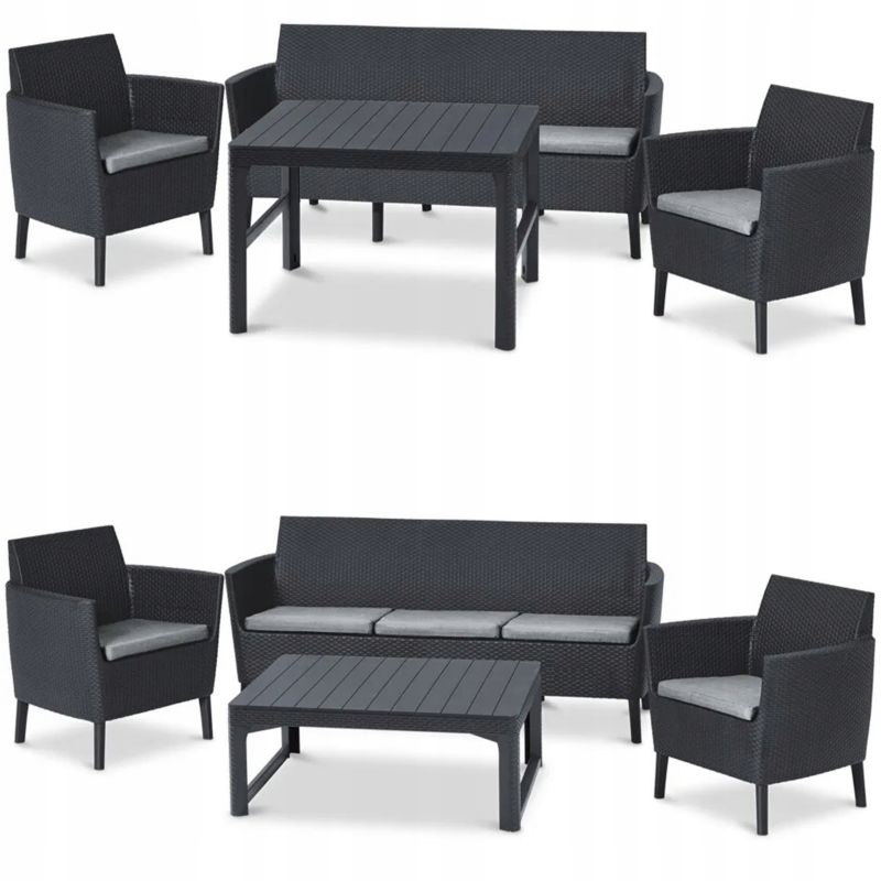 Zestaw Mebli Ogrodowych Keter Salemo Max 3 Stolik Sofa Fotel Grafitowy 1 kpl