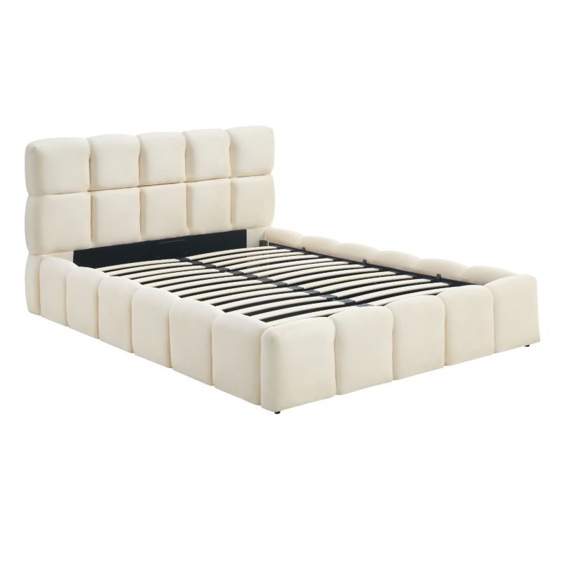 Łóżko Mebel Elite MURCJA 140x200 Tapicerowane Dwuosobowe Do Sypialni Welurowe Krem 1 szt