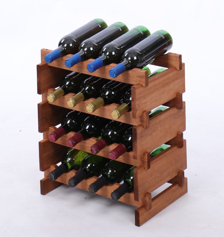 Stojak na wino MODO24 regał modułowy na butelki 4 leżnie x 4 butelki montaż bez narzędzi impregnacja brązowa 1 szt.