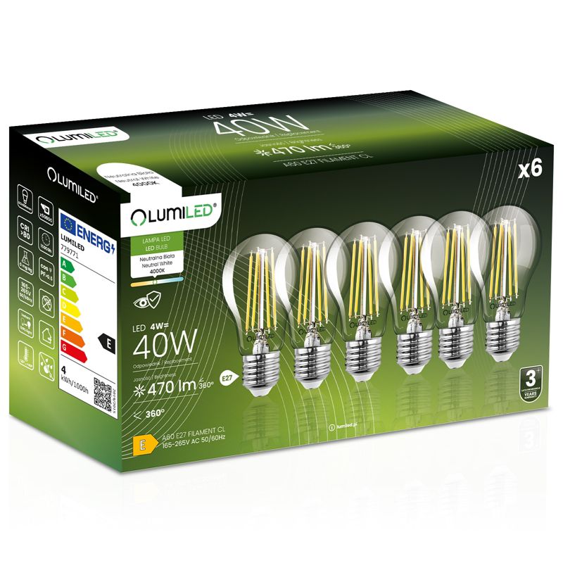 Żarówka LED Lumiled E27 A60 4W 470lm 4000K 360st Filament 6 szt.