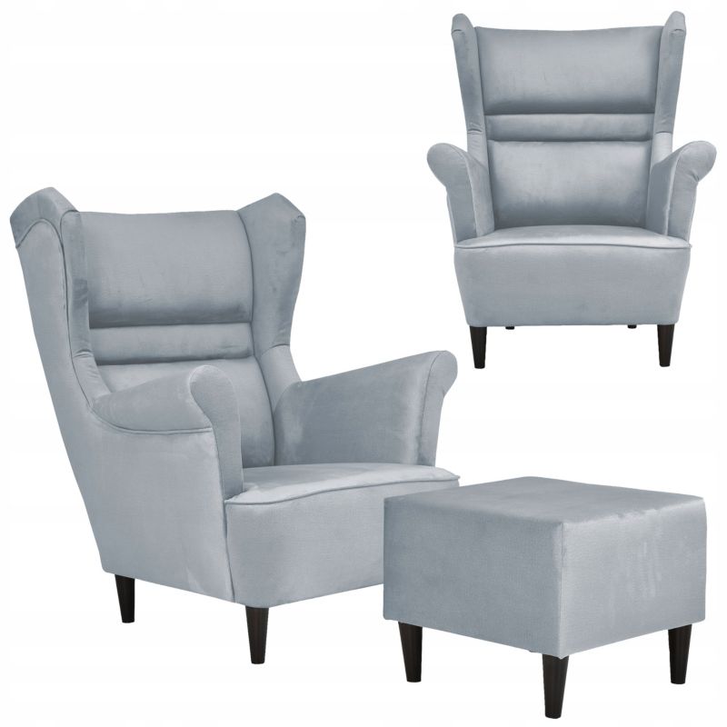 Fotel uszak do salonu z podnóżkiem Family Meble Zoja gołębi 1szt