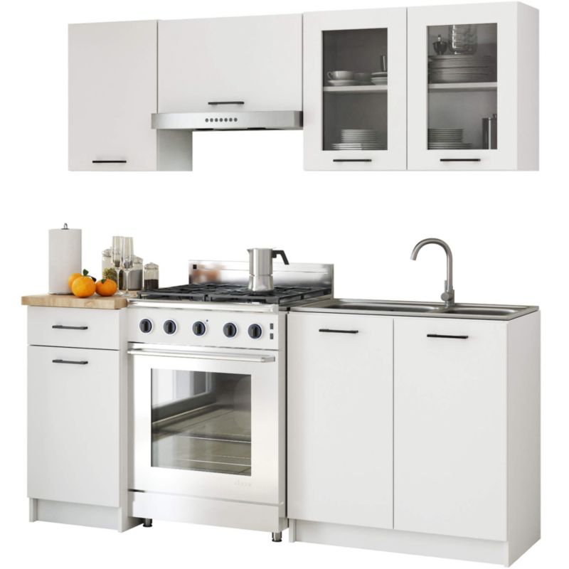 Zestaw kuchenny Akord Oliwia 1.8m Biała 180 cm 7 drzwi 1 szuflada kolor Biały mat 8 półek 180x46x203 cm 1 zestaw